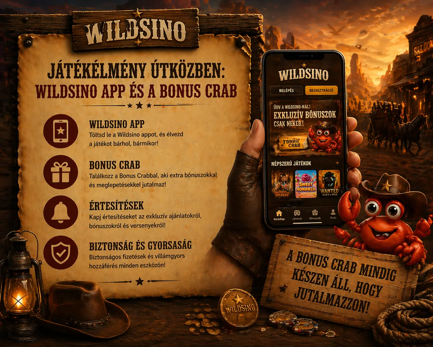 Wildsino app és Bonus Crab funkció